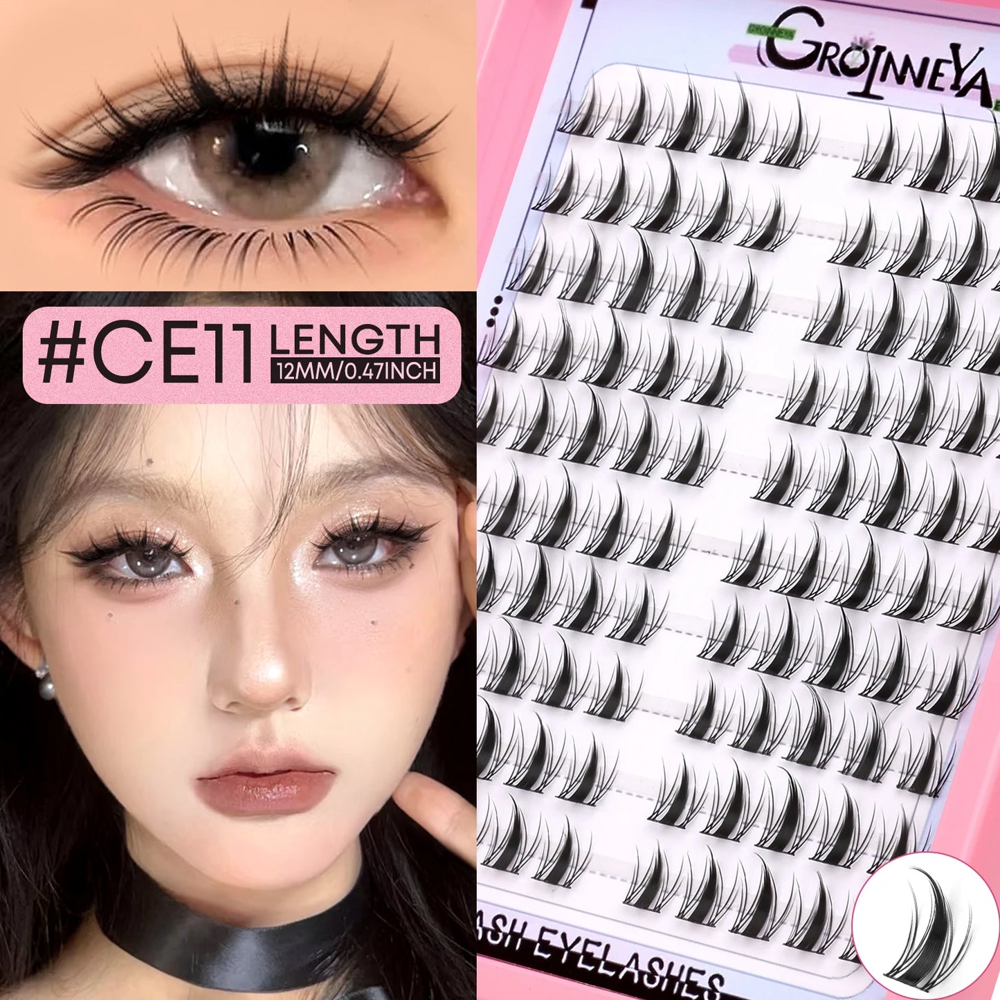 GROINNEYA Eyelashes Clusters Natural Eyelash extension Cluster Lashes Volume Manga Clusters Natural Look Makeup