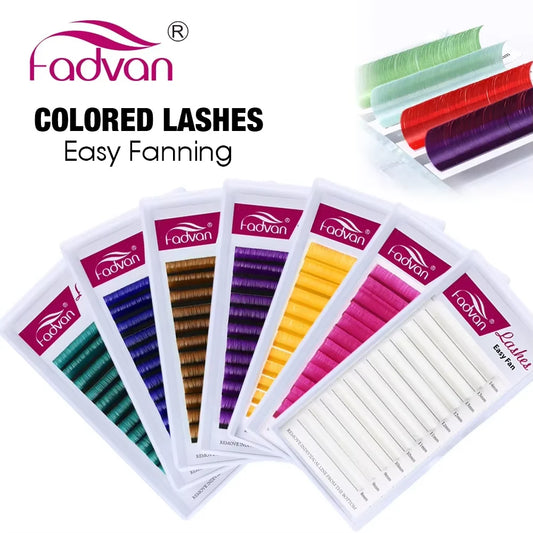 Fadvan Colorful Easy Fanning Eyelash Extensions Red Green Blue Brown Purple Colorful Auto Blooming Makeup Lashes 15-20mm Long
