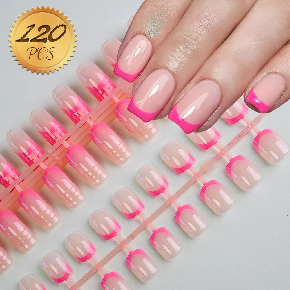 100 pcs d’ongles press-on rose clair, courts à moyens, carrés, faux ongles portables, 10 tailles, couverture complète, décoration pour doigts