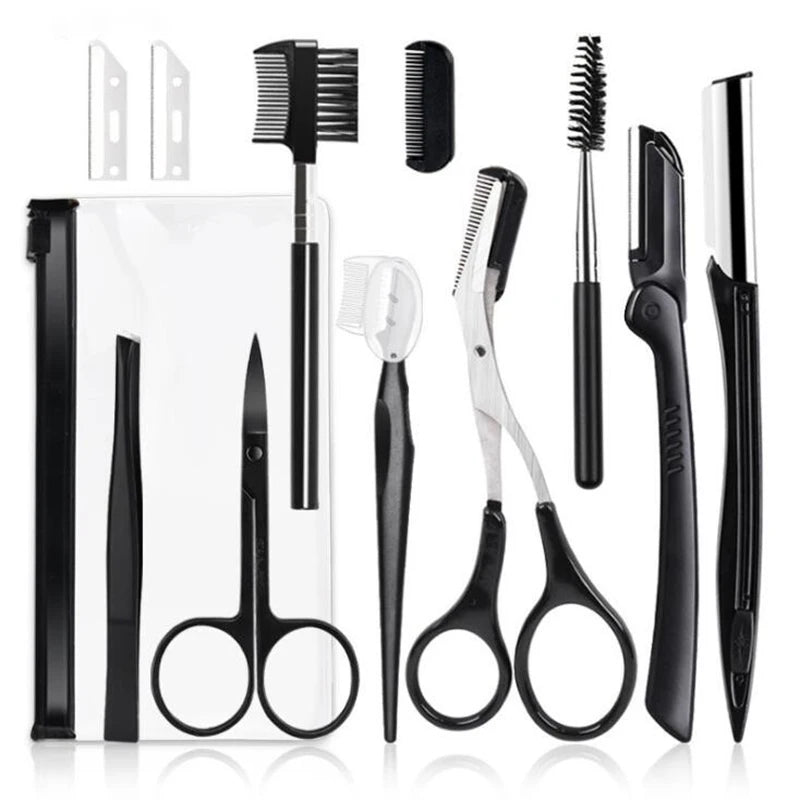 3-11PCS Eyebrow Trimmer Set Scissors Tweezers Eyebrow Razor Scraping Eyebrow Comb Razor Eyebrow Clip Makeup Tools Sets