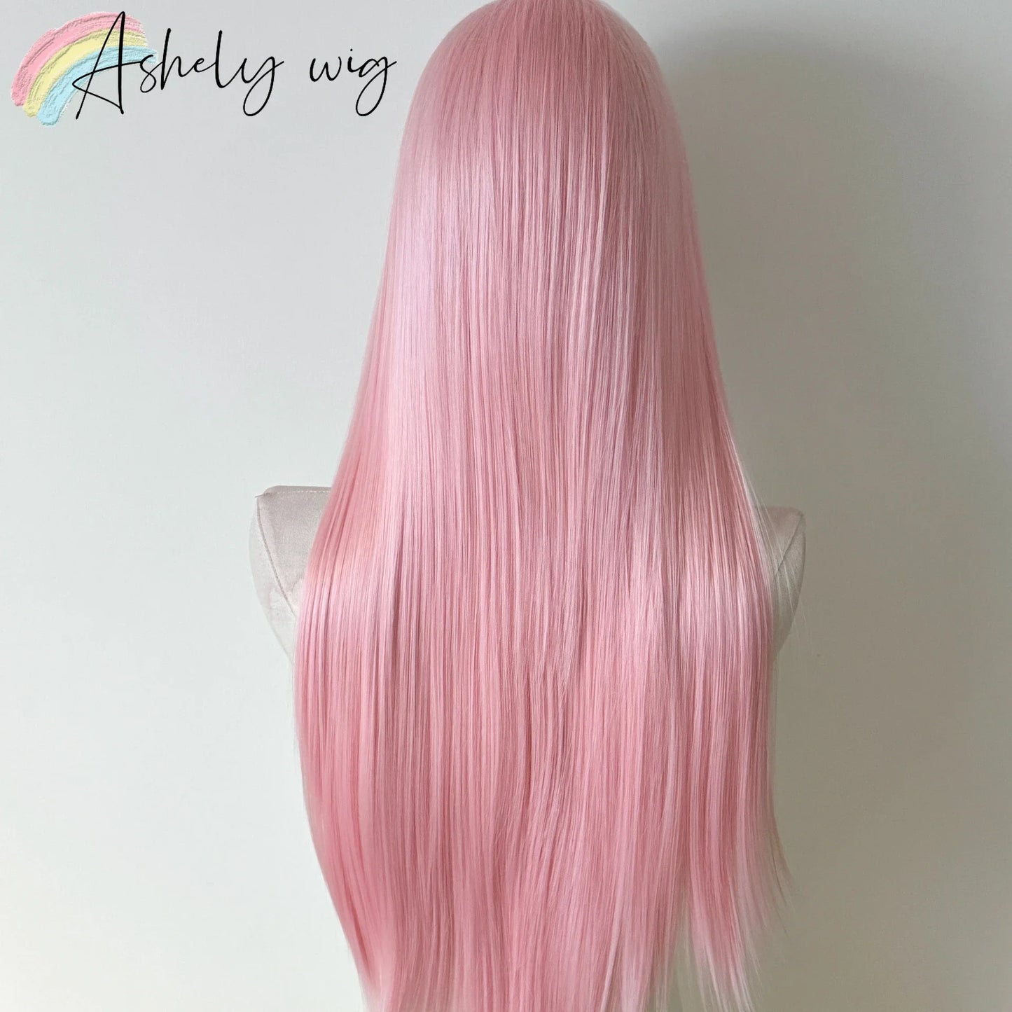 Perruque rose clair pour femmes 13x4 Lace Front, perruque synthétique longue droite de 26 pouces, fibre douce et résistante à la chaleur, perruque cosplay