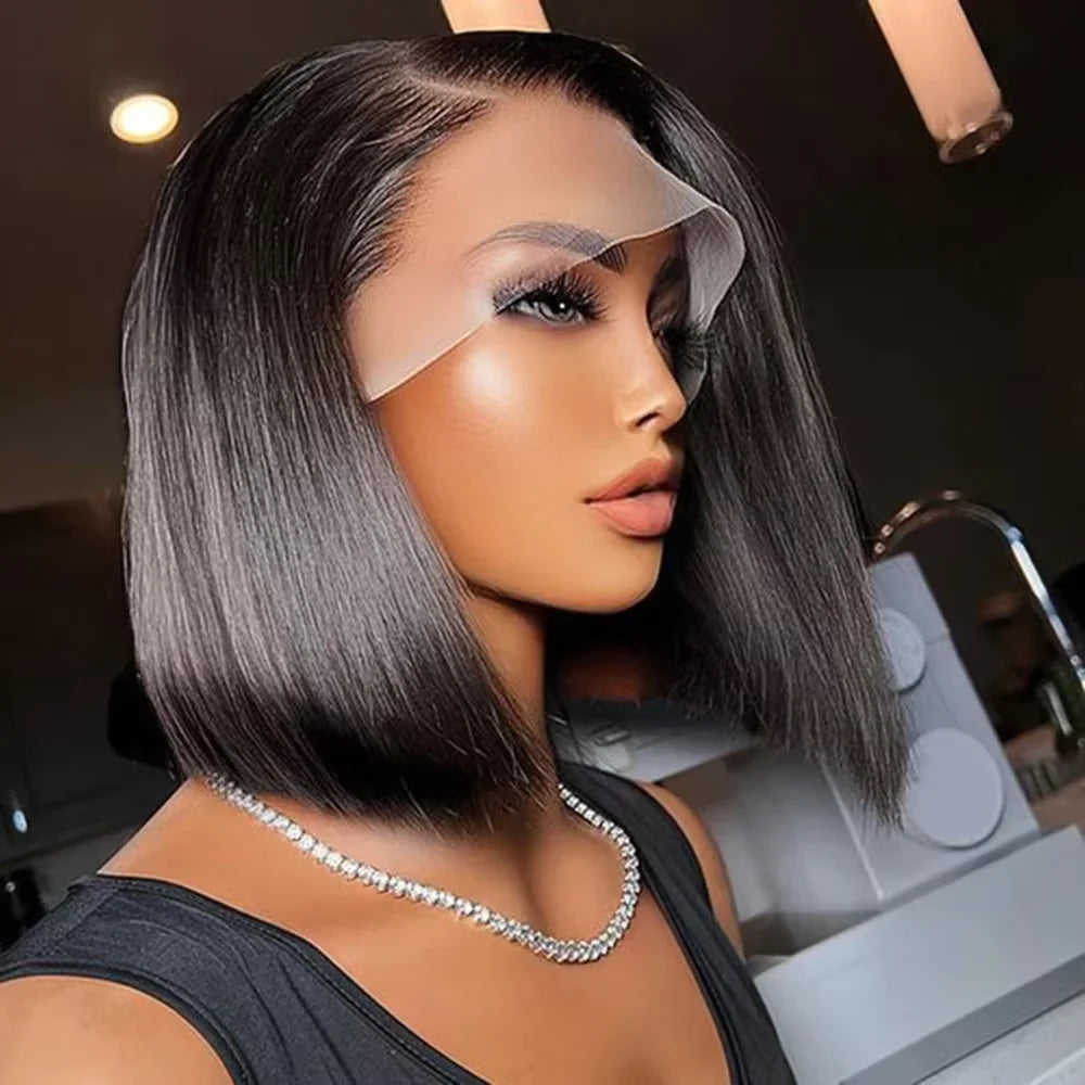Perruques à lacets 4x4 13x4 en cheveux humains lisses comme des os, perruque bob courte pas chère, perruques frontales en dentelle brésilienne pré-épilées 100% cheveux humains