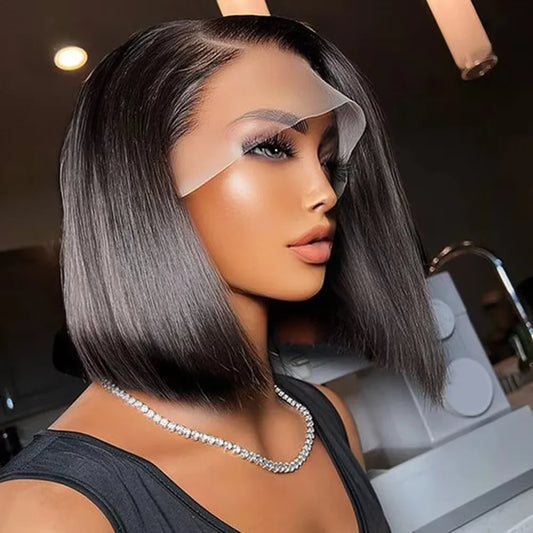 Perruques à lacets 4x4 13x4 en cheveux humains lisses comme des os, perruque bob courte pas chère, perruques frontales en dentelle brésilienne pré-épilées 100% cheveux humains