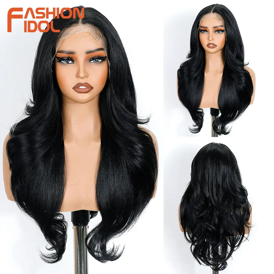 FASHION IDOL 24 Inch Long Loose Body Wavy Lace Front Wigs For Women Pre-Cut Pre Plucked Lace Wigs Ombre Blonde White Cosplay Wig