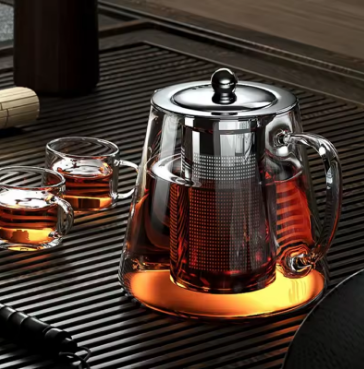 Théière en verre résistant à la chaleur avec passoire