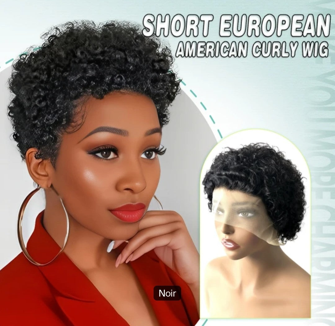 Perruques indiennes brutes 100% naturelles, courtes et bouclées, 13x1, pour coupe pixie, style boucles crépues