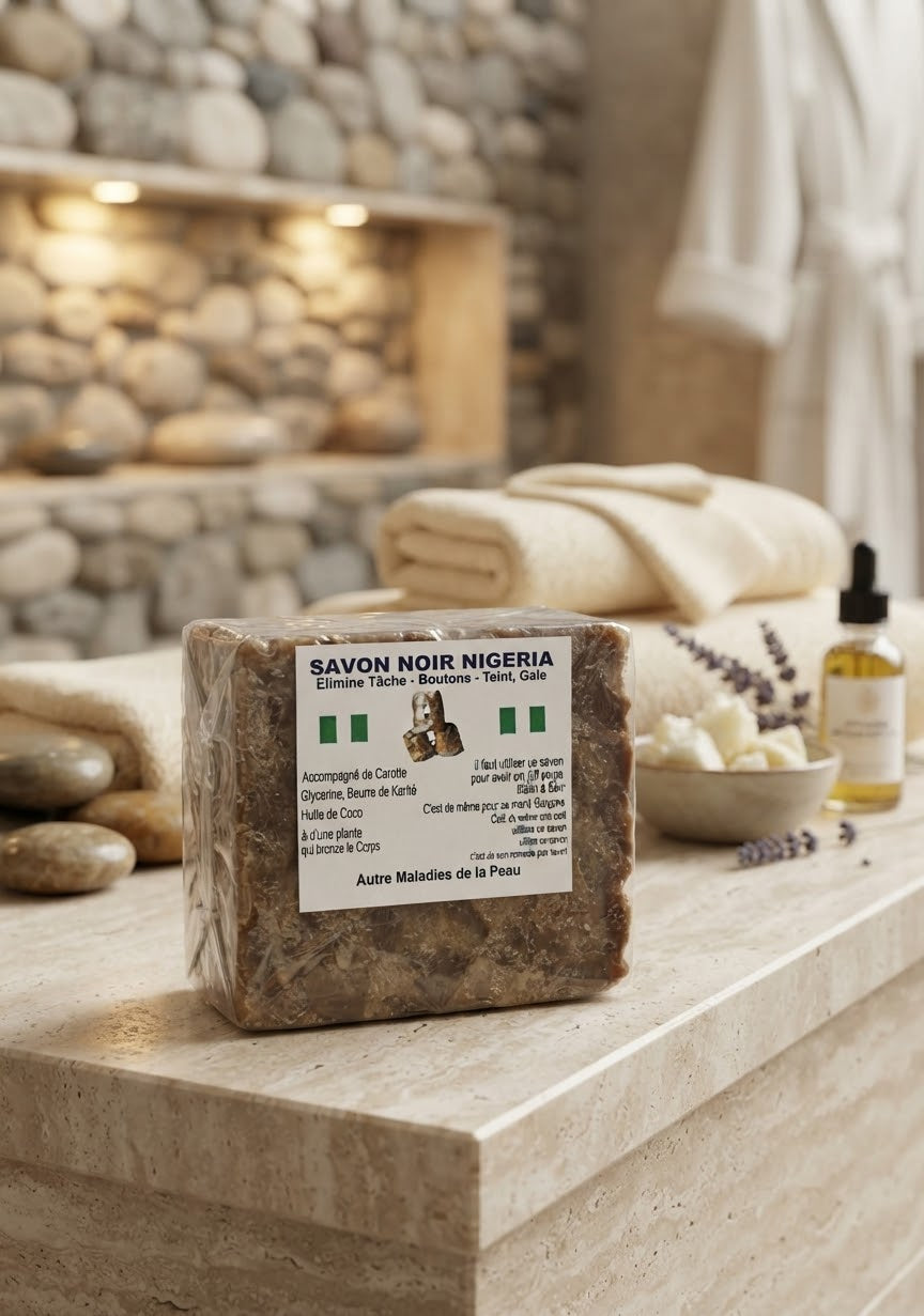 Savon noir africain artisanal ,  Nigéria, huile d'olive, ingrédients à base de plantes, savon solide