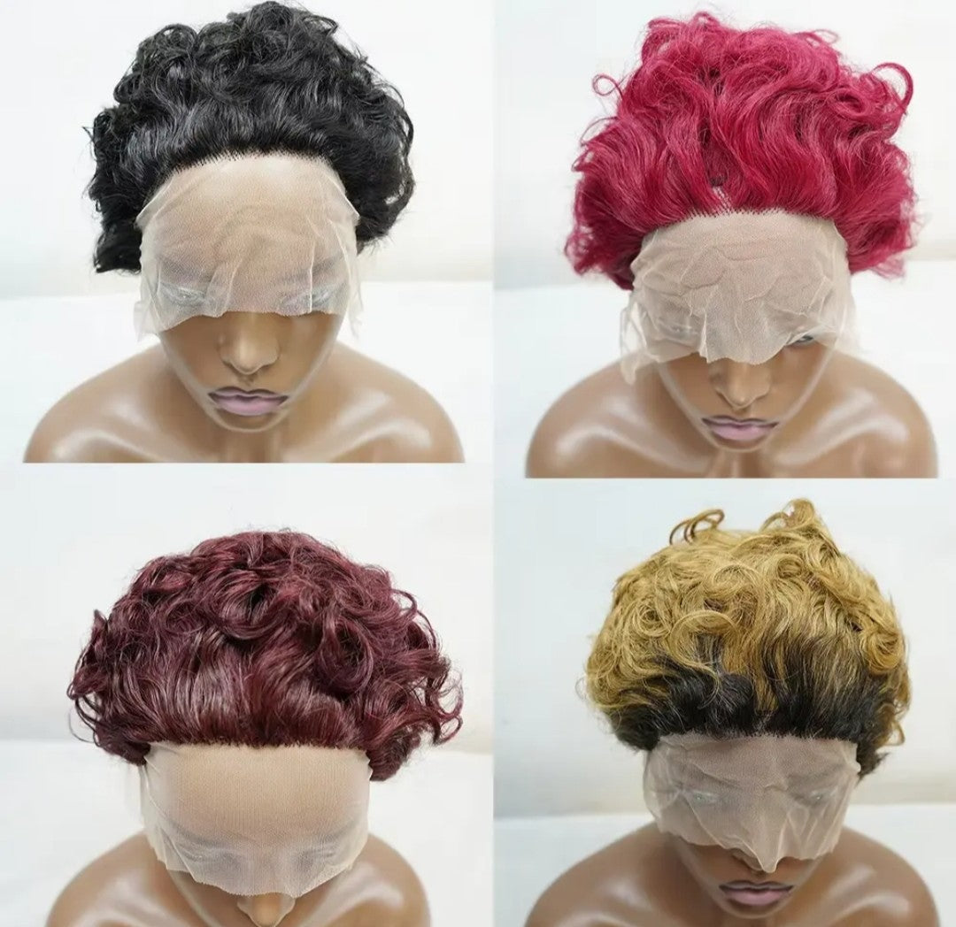Perruques indiennes brutes 100% naturelles, courtes et bouclées, 13x1, pour coupe pixie, style boucles crépues
