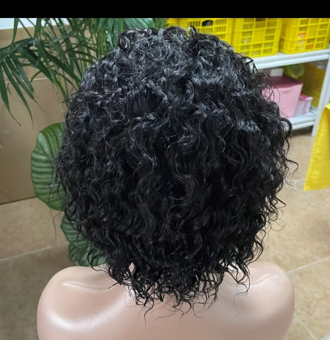 Perruques indiennes brutes 100% naturelles, courtes et bouclées, 13x1, pour coupe pixie, style boucles crépues