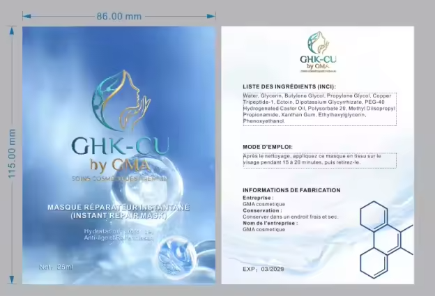 Masque facial en feuille de réparation de la peau Ghk-cu apaisant