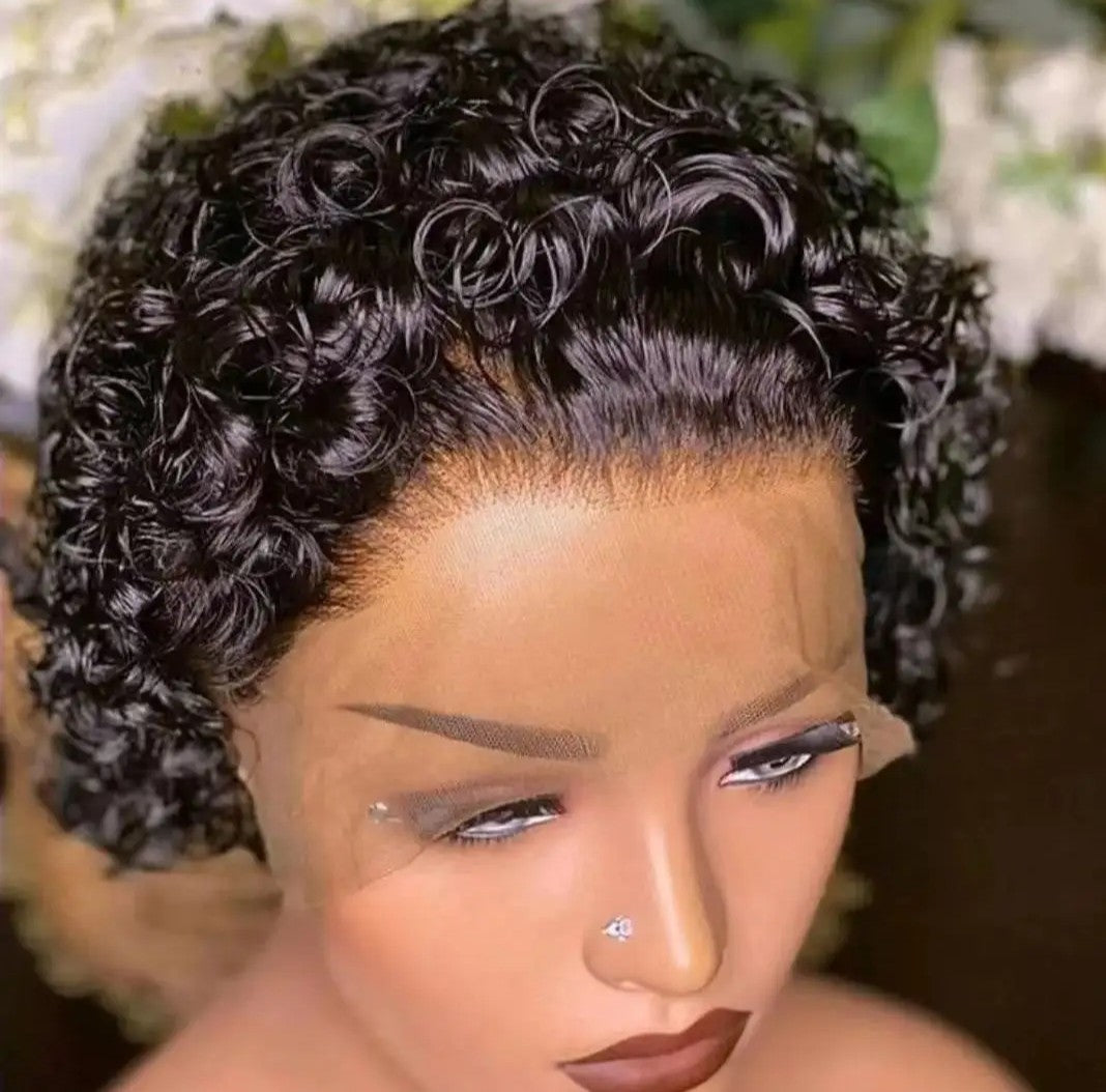 Perruques indiennes brutes 100% naturelles, courtes et bouclées, 13x1, pour coupe pixie, style boucles crépues